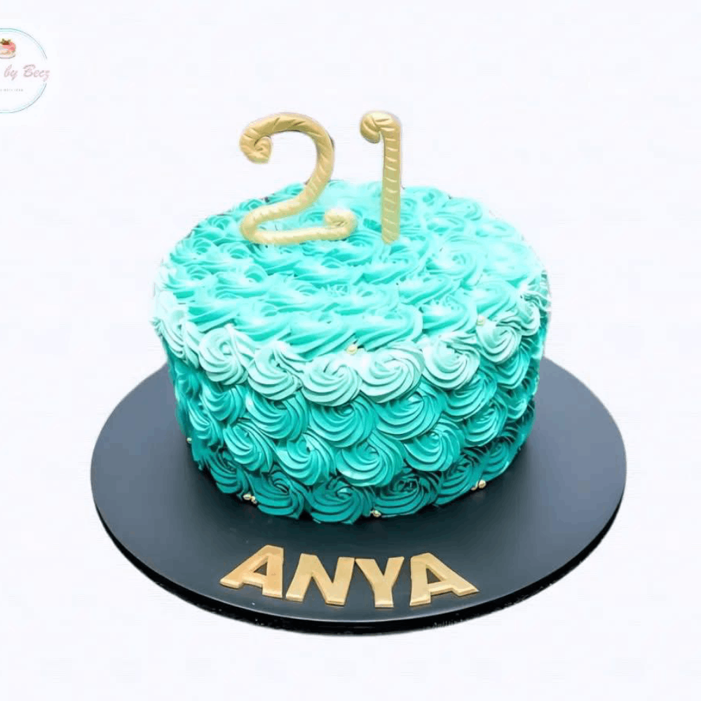 Teal Ombre Rosette Celebration Cake